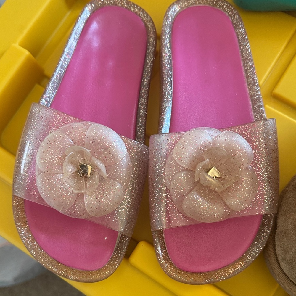 Kate Spade Pink and Gold Glitter Slides